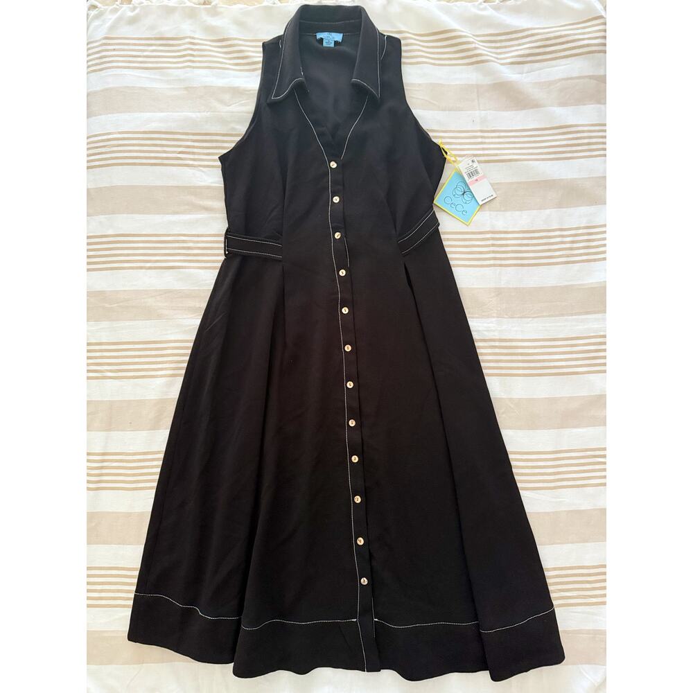 CeCe NWT | black Island Time sleeveless button down crepe shirt dress | size 10
